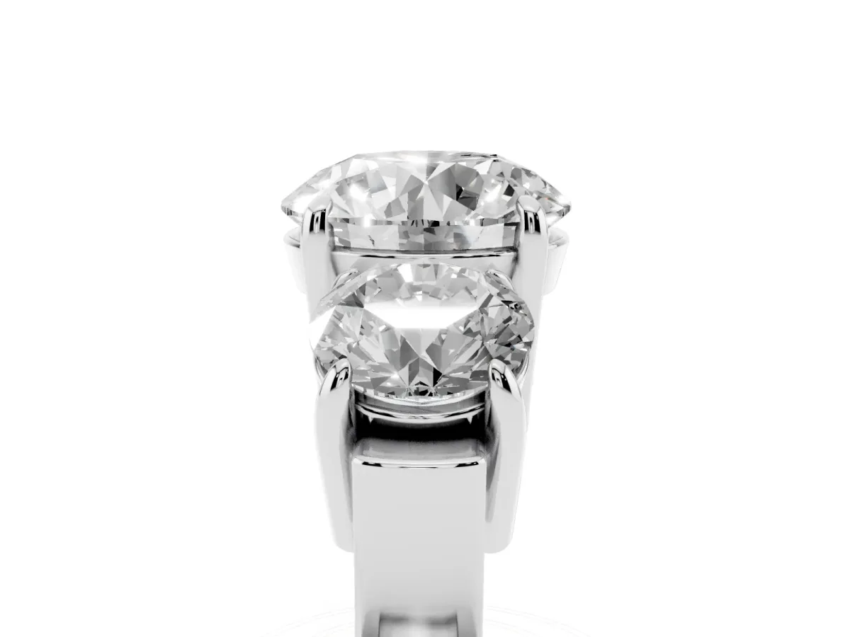 Three-Stone Round Cut Cut Diamond Ring with Round Accent Stones, Prong Setting, and Classic Band Silver