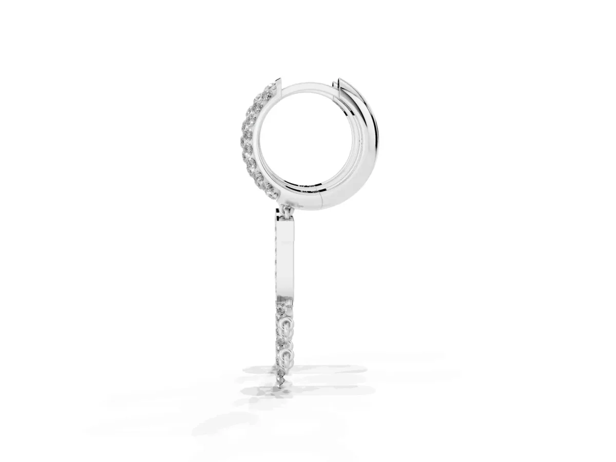 Round Diamond Initial J Huggie Hoop Earrings Platinum