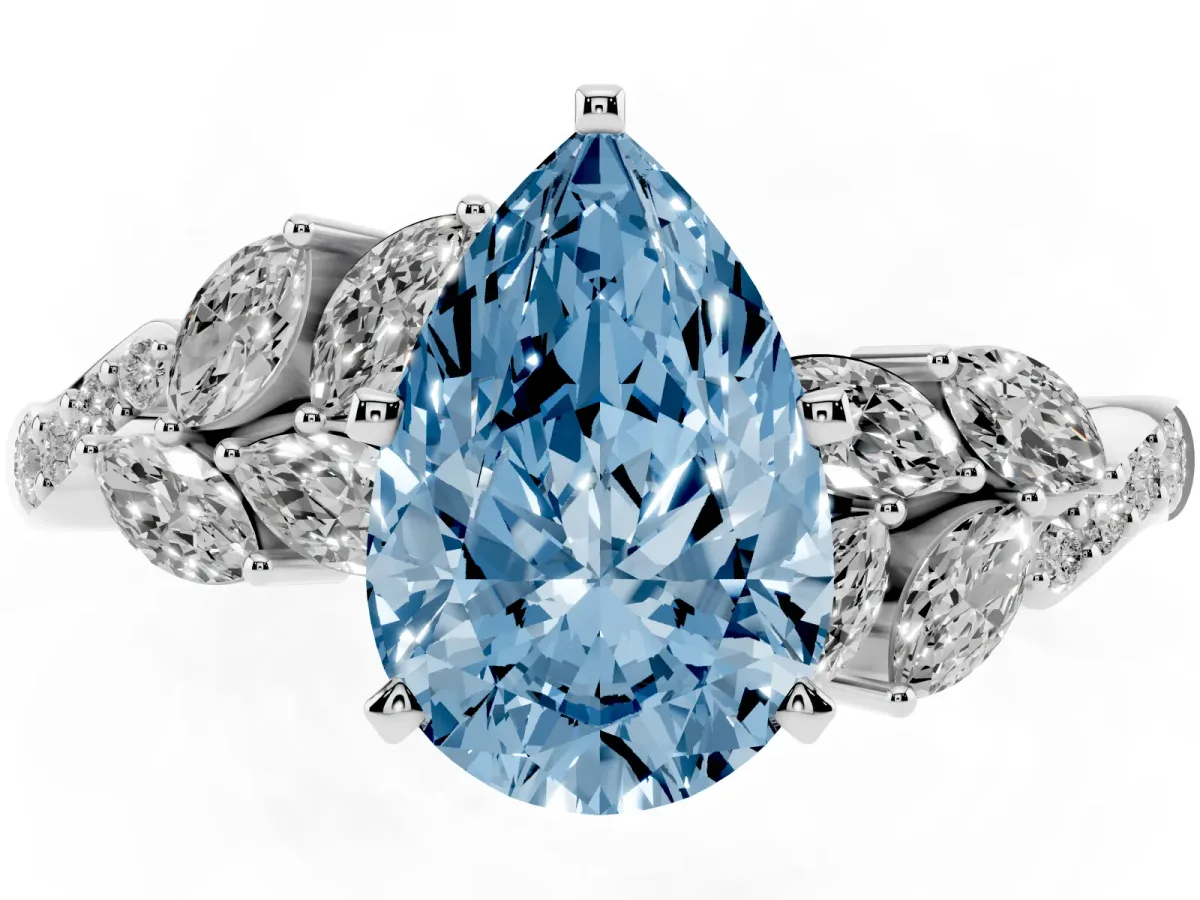 Fancy Blue Pear Cut Solitaire Marquise Twist Band with Six-Prong Setting Silver