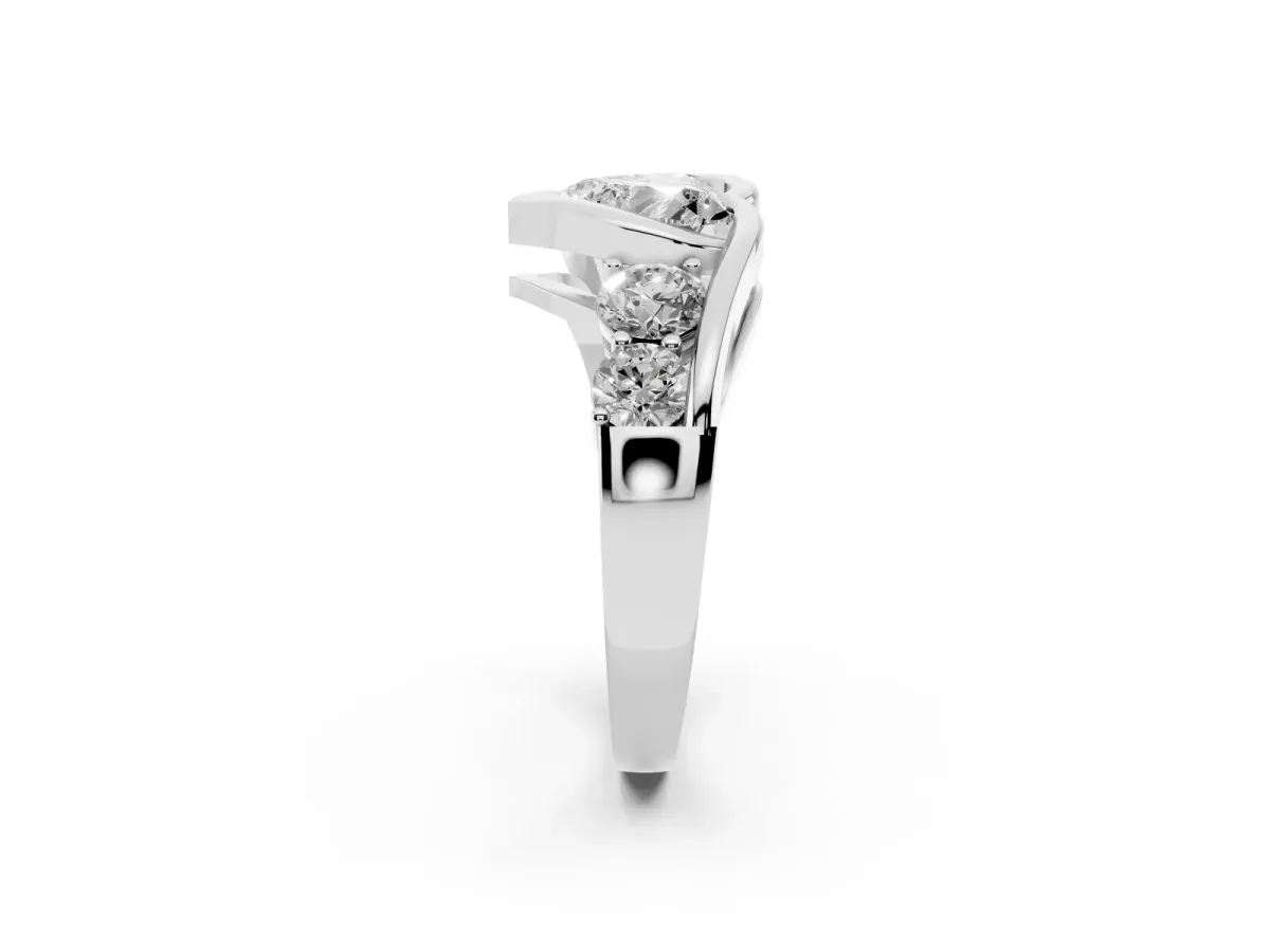 Bezel Set Heart Cut Diamond Bypass Ring with Round Accents Platinum