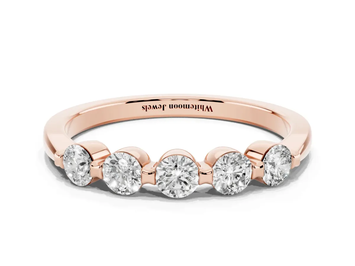 Five-Stone Round Cut Diamond Prong-Set Half Eternity Band Rose gold