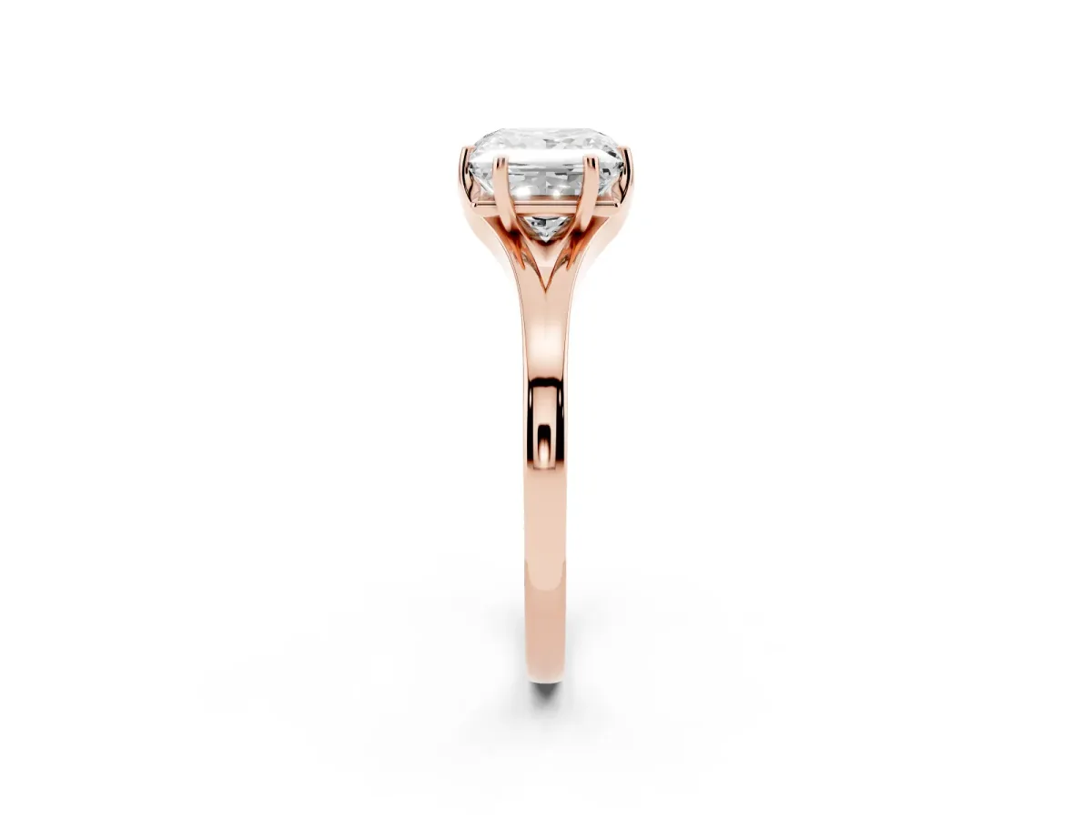 Princess Cut Solitaire Diamond Ring with Six-Prong Setting and Tapered Band Rose gold