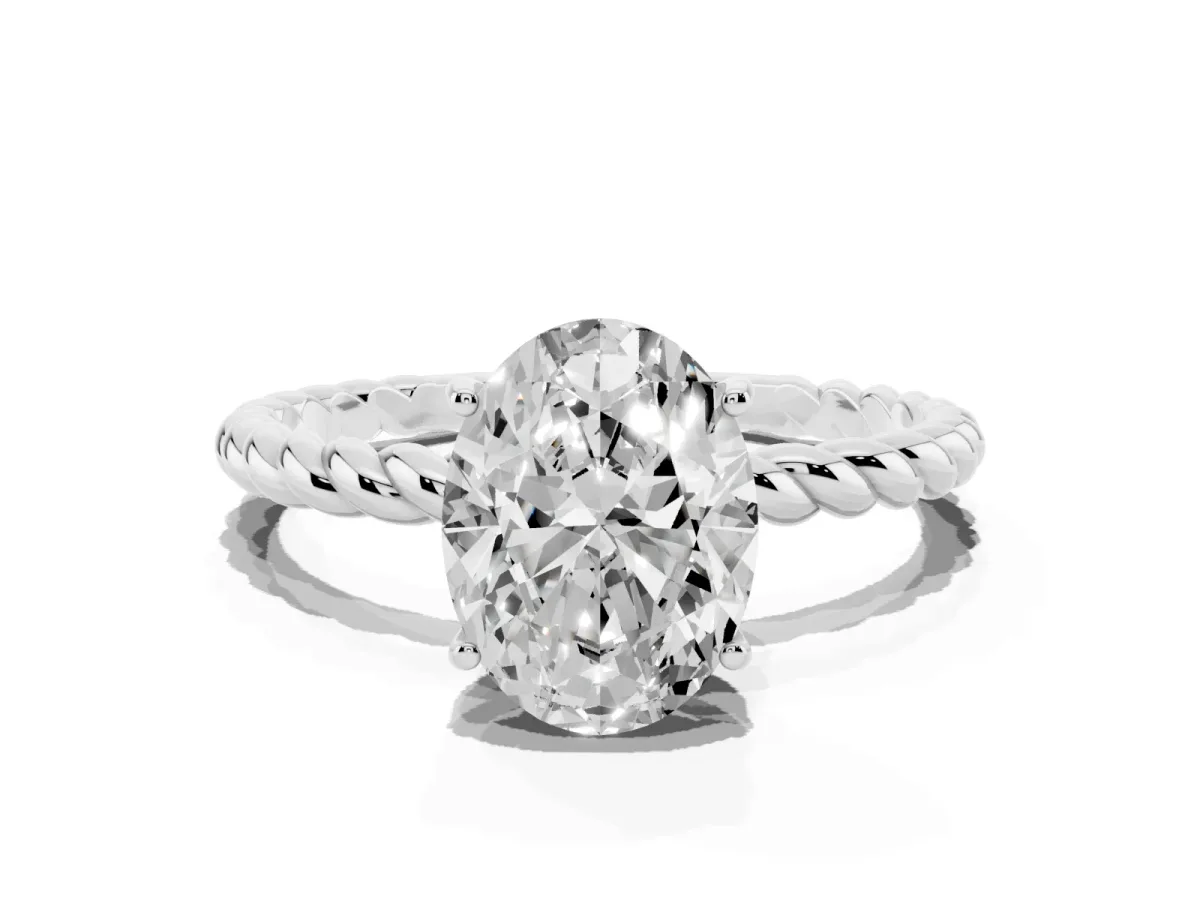 Oval Cut Solitaire Twisted Band 4-Prong Ring Silver