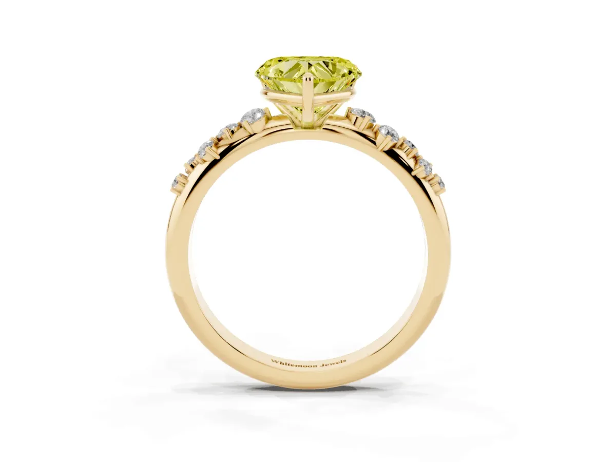 Fancy Yellow Heart Cut Diamond Cluster Prong-Set Solitaire Ring Yellow gold