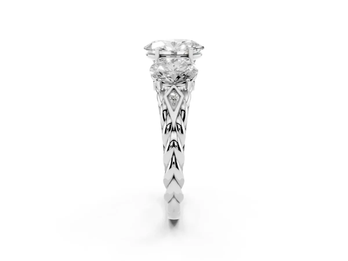 Three-Stone Oval Cut Diamond Braided Band Ring with Four-Prong Setting Platinum