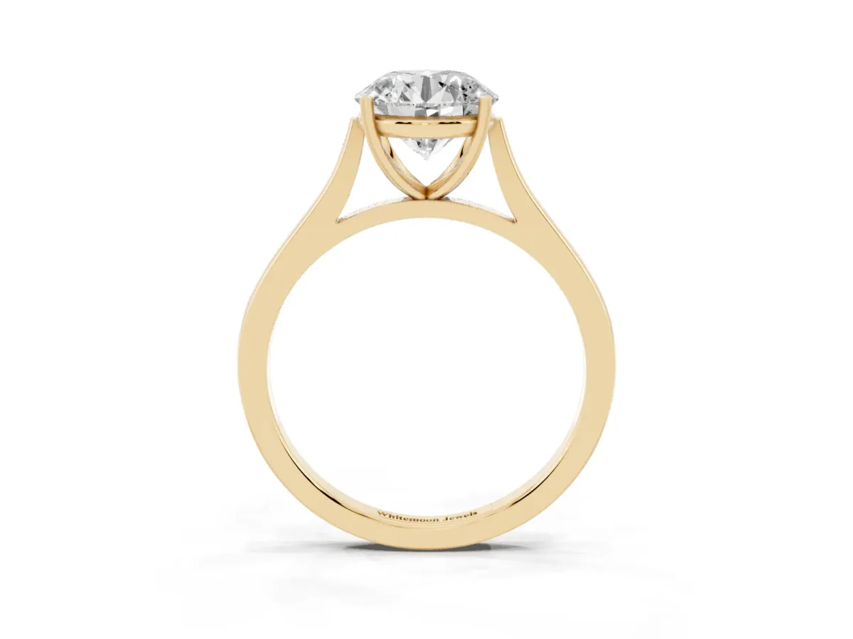 Round Cut Solitaire Heart Prong Engagement Ring with Tapered Band Yellow gold