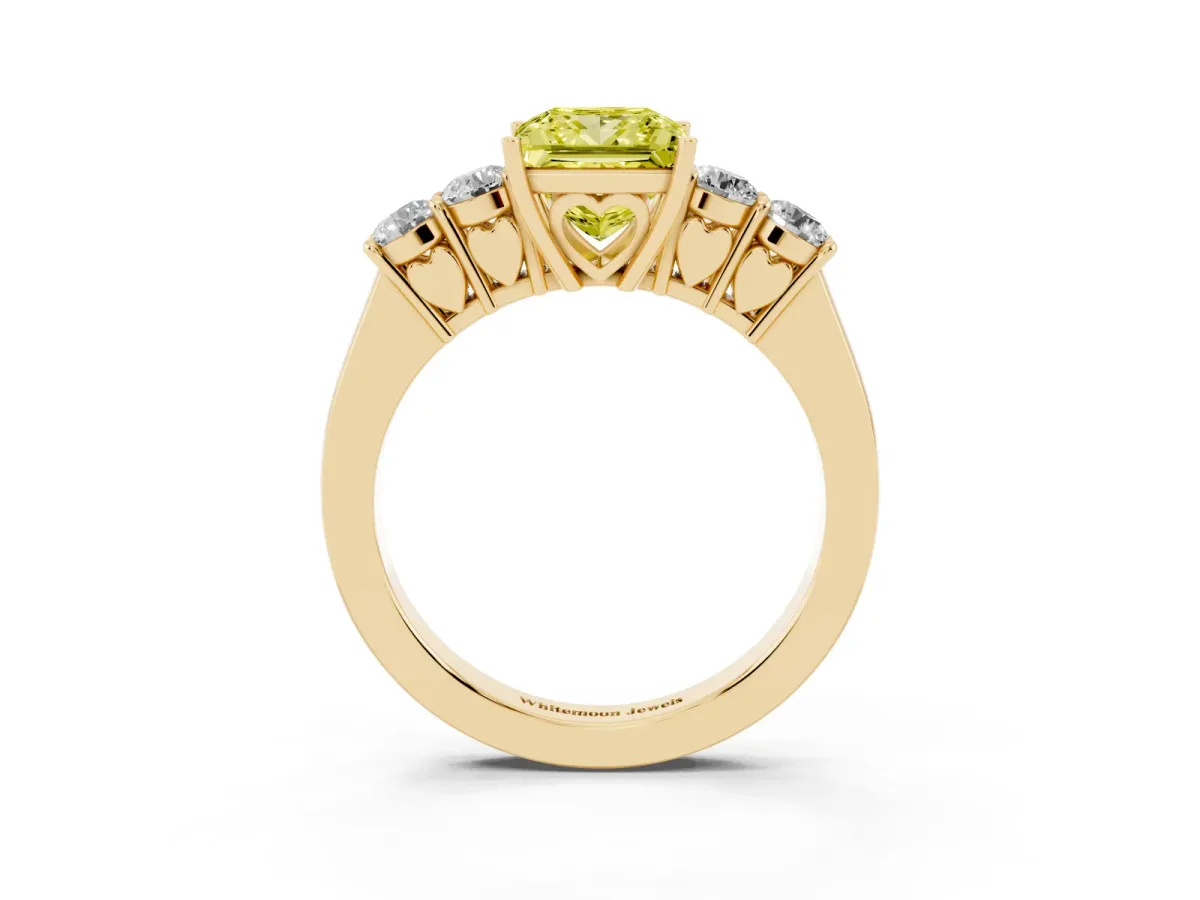 Fancy Yellow Princess Cut Cut Diamond Five-Stone Prong Set White Gold Ring Yellow gold