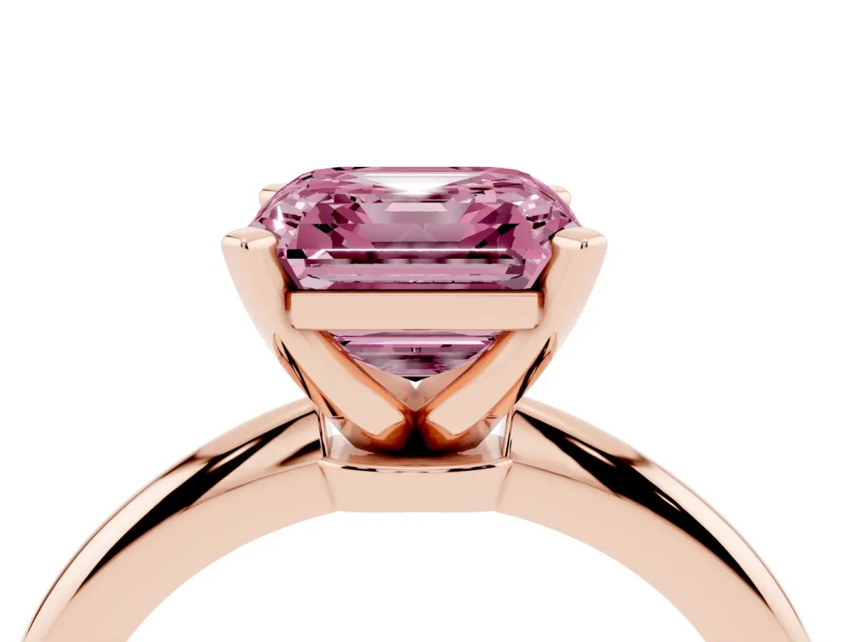 Fancy Pink Asscher Cut Diamond Solitaire Ring with Prong Setting and Classic Band Rose gold