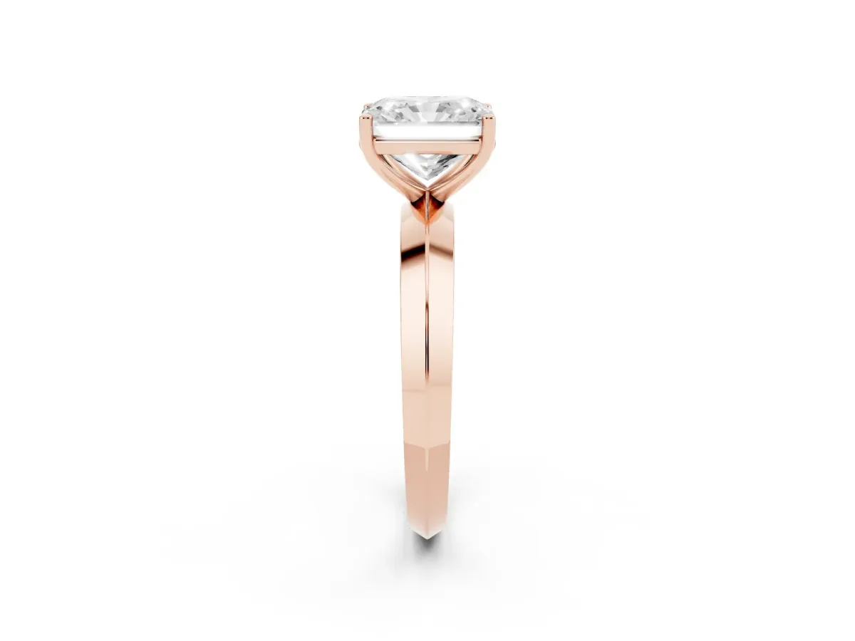Radiant Cut Cut Solitaire Engagement Ring with Flat Band and Four-Prong Setting Rose gold