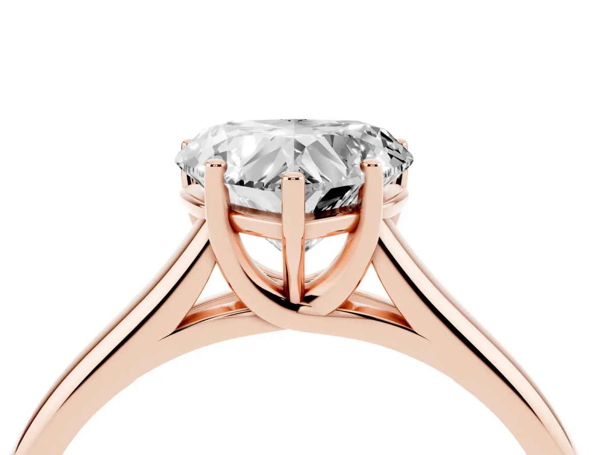 Heart Cut Cut Diamond Solitaire Engagement Ring with Tapered Plain Band and Four-Prong Setting Rose gold