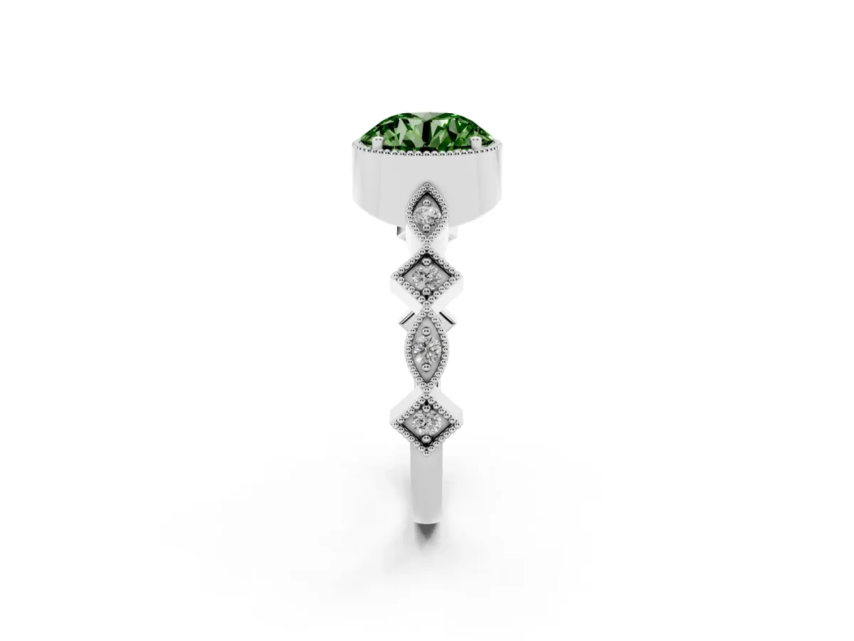 Fancy Green Round Cut Milgrain Marquise Diamond Twist Band Ring Silver
