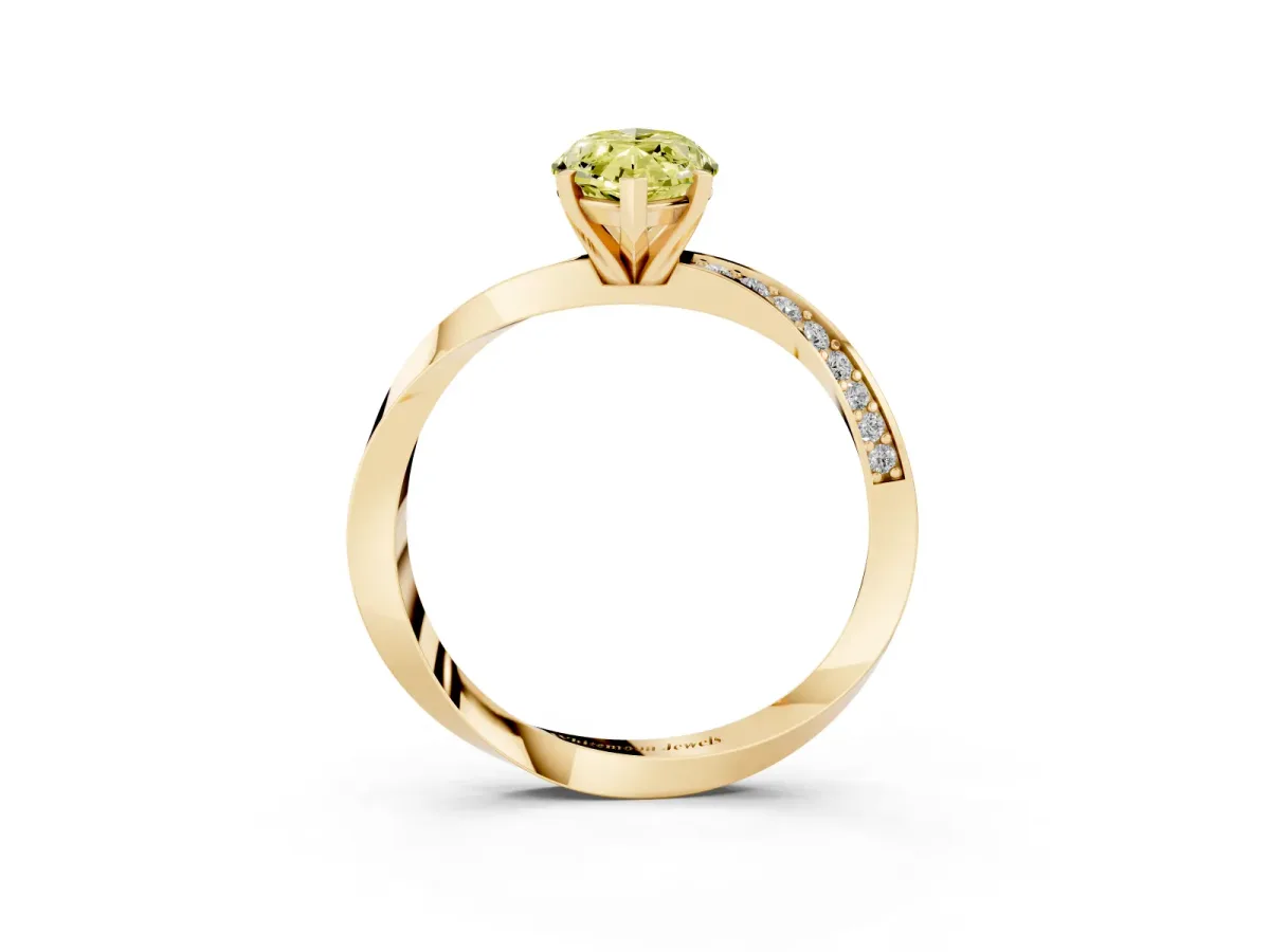 Fancy Yellow Marquise Cut Diamond Engagement Ring with Side Stone Accents and Four-Prong Setting Yellow gold