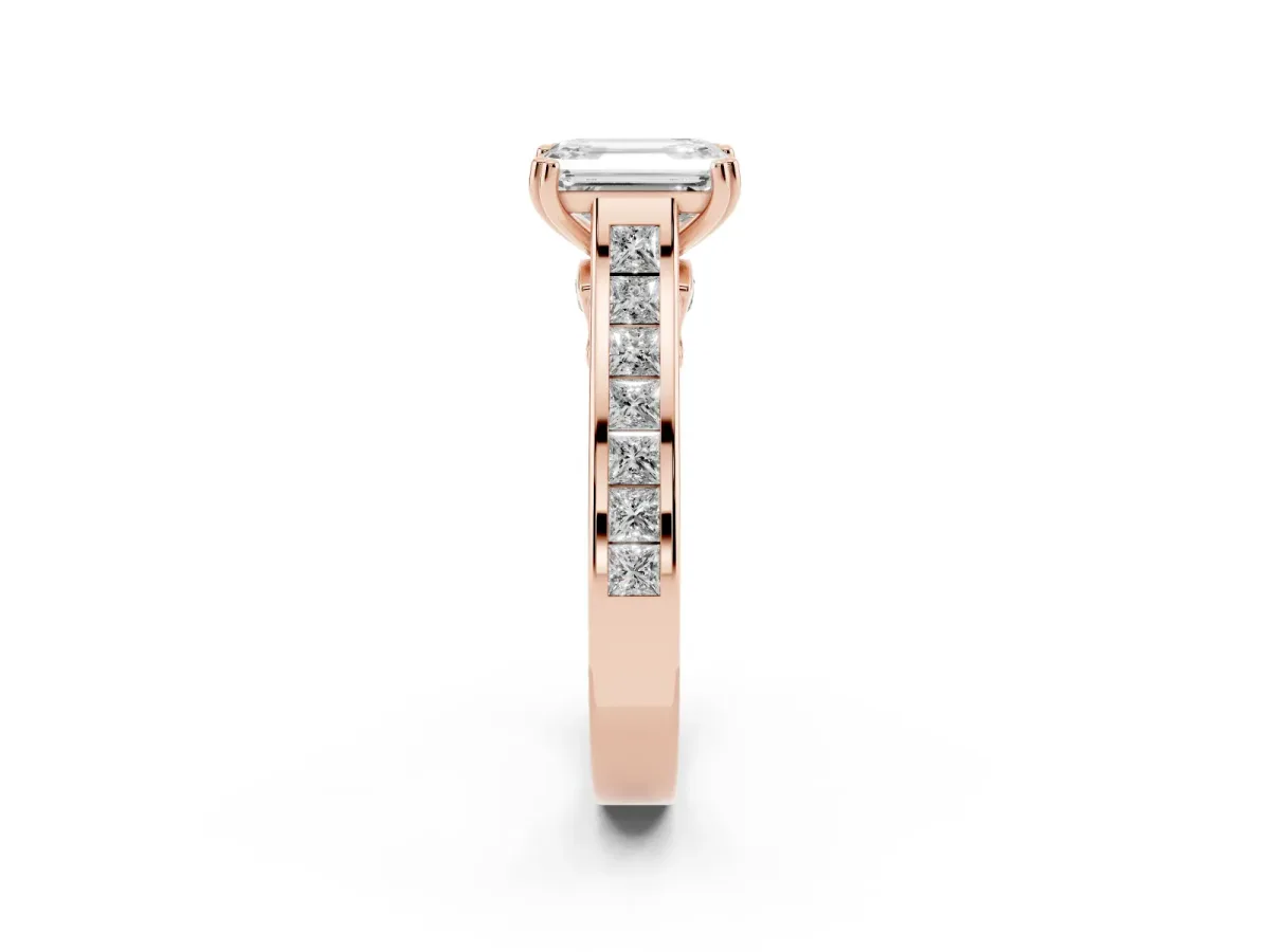 Emerald Cut Cut Channel Set Solitaire Engagement Ring with Prong Setting Rose gold