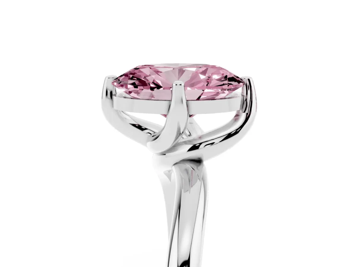 Fancy Pink Oval Cut Diamond Solitaire Engagement Ring with Four-Prong Setting and Classic Band White gold