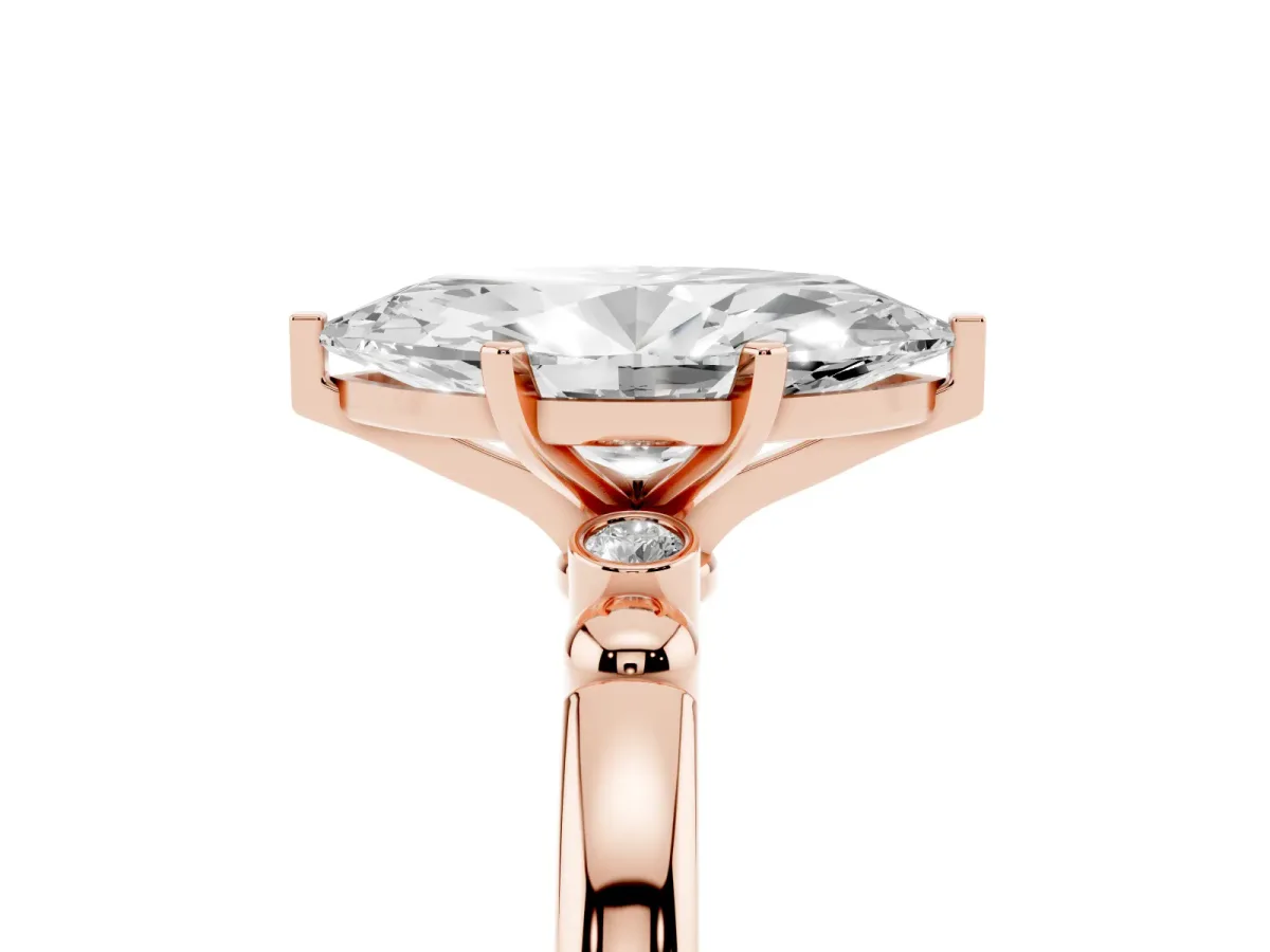 Marquise Cut Solitaire Beaded Band with Four-Prong Setting Rose gold