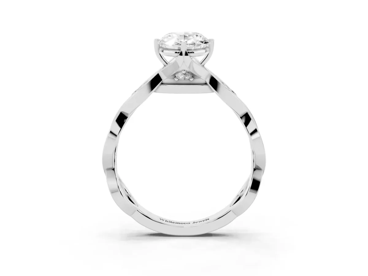 Oval Cut Solitaire Twist Band with Leaf Prong Setting Platinum