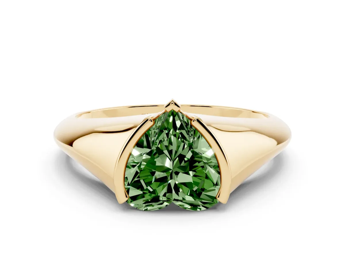 Fancy Green Heart Cut Solitaire Tension Set Diamond Ring Yellow gold
