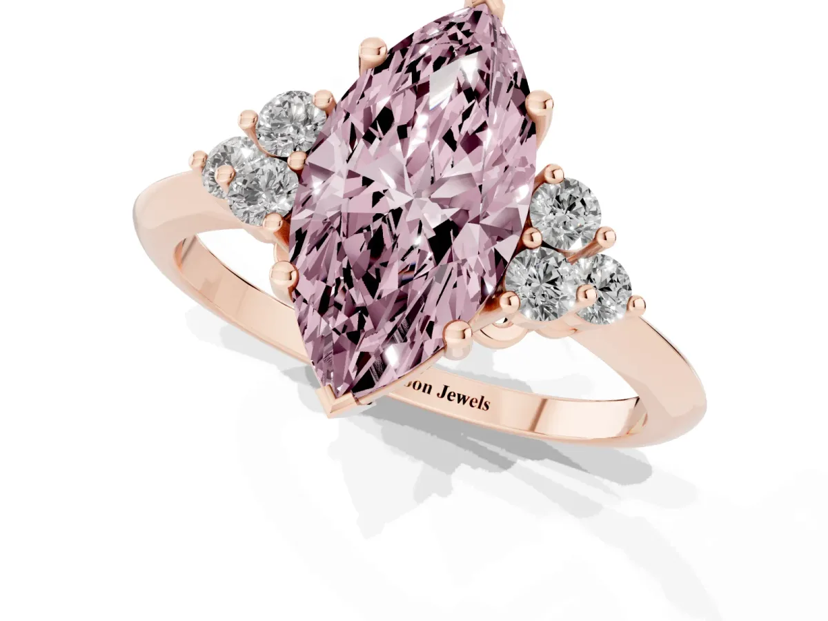 Fancy Pink Marquise Cut Cut Diamond Cluster Ring with Solitaire Band and Four-Prong Setting Rose gold