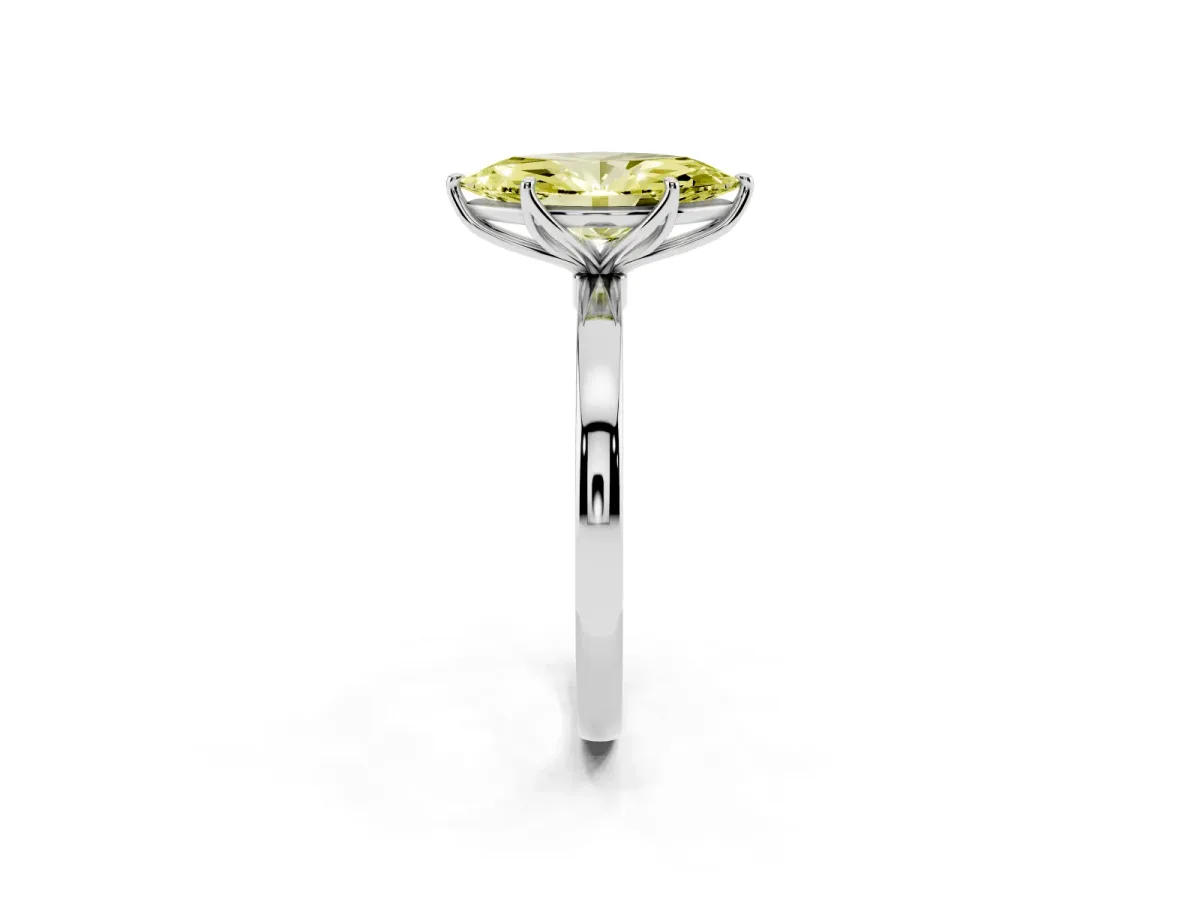 Fancy Yellow Marquise Cut Diamond Solitaire Ring with Thin Band and Prong Setting Silver