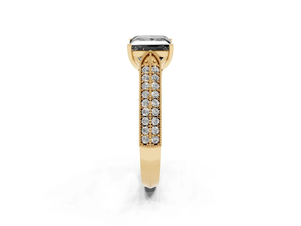 Fancy Black Princess Cut Cut Pave Split Shank Engagement Ring with Four-Prong Setting Yellow gold