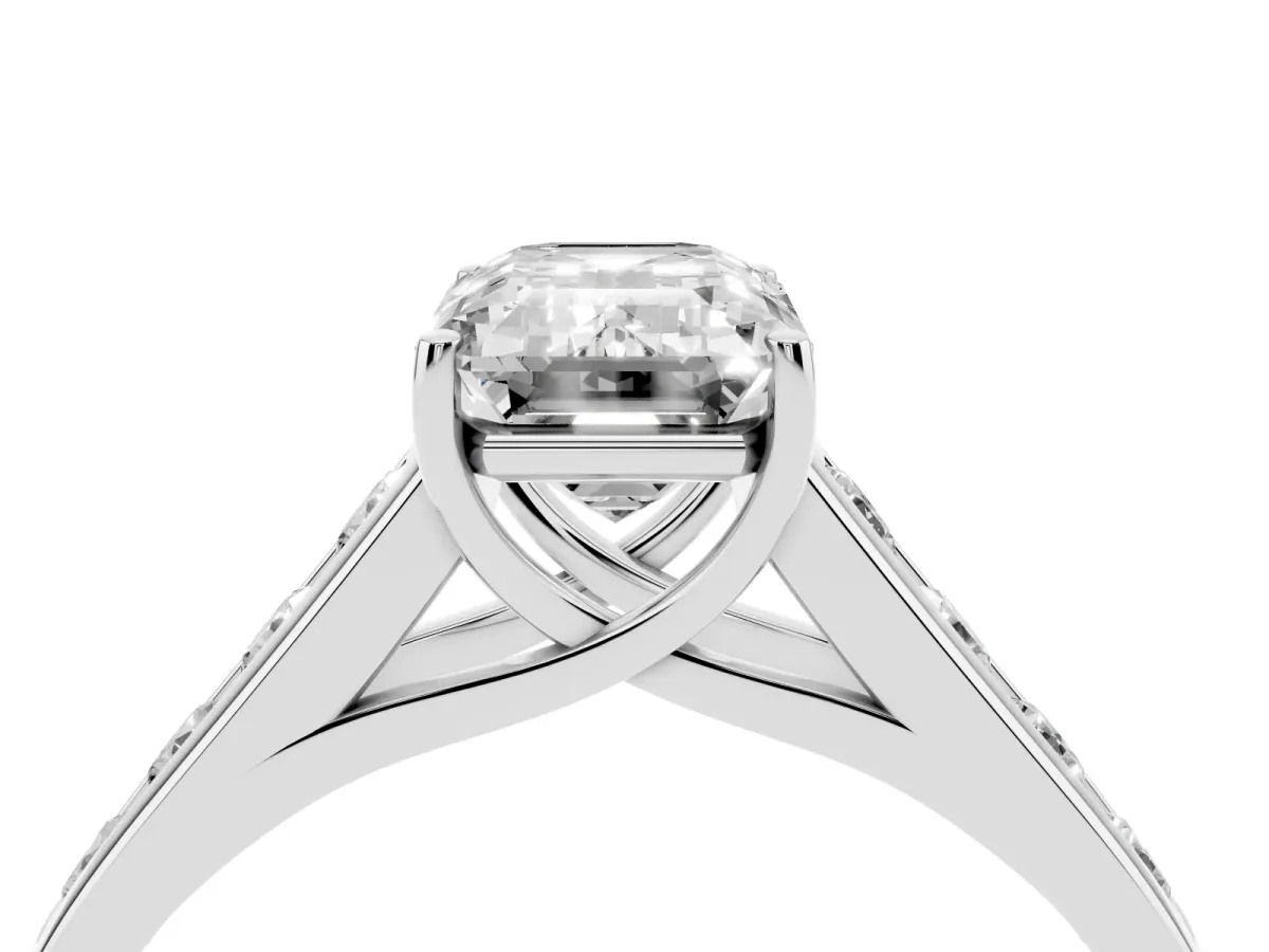 Emerald Cut Brilliant Channel-Set Solitaire Ring with Four-Prong Setting Platinum
