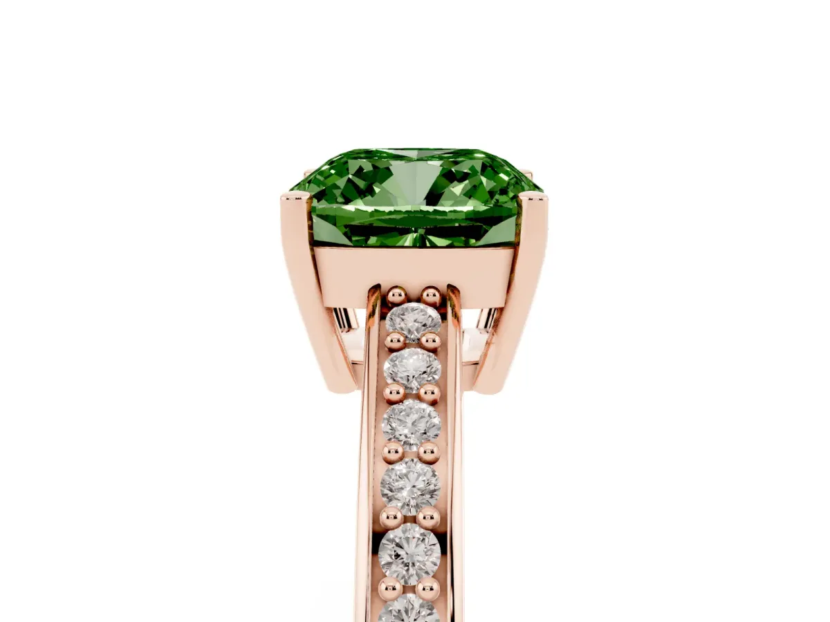 Fancy Green Cushion Cut Solitaire Pavé Band Prong Setting Ring Rose gold