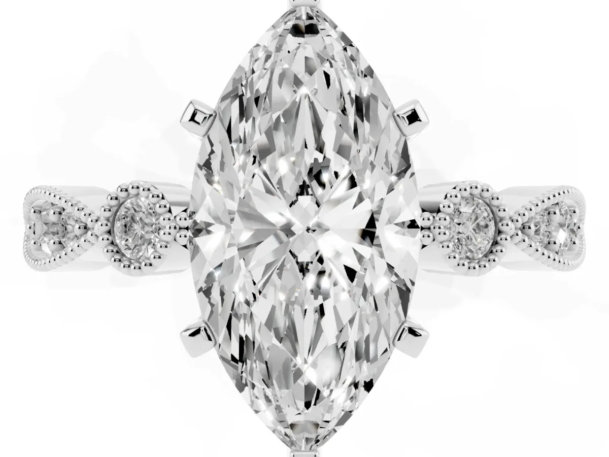 Marquise Cut Milgrain Bezel Diamond Engagement Ring with Solitaire Prong Setting Silver