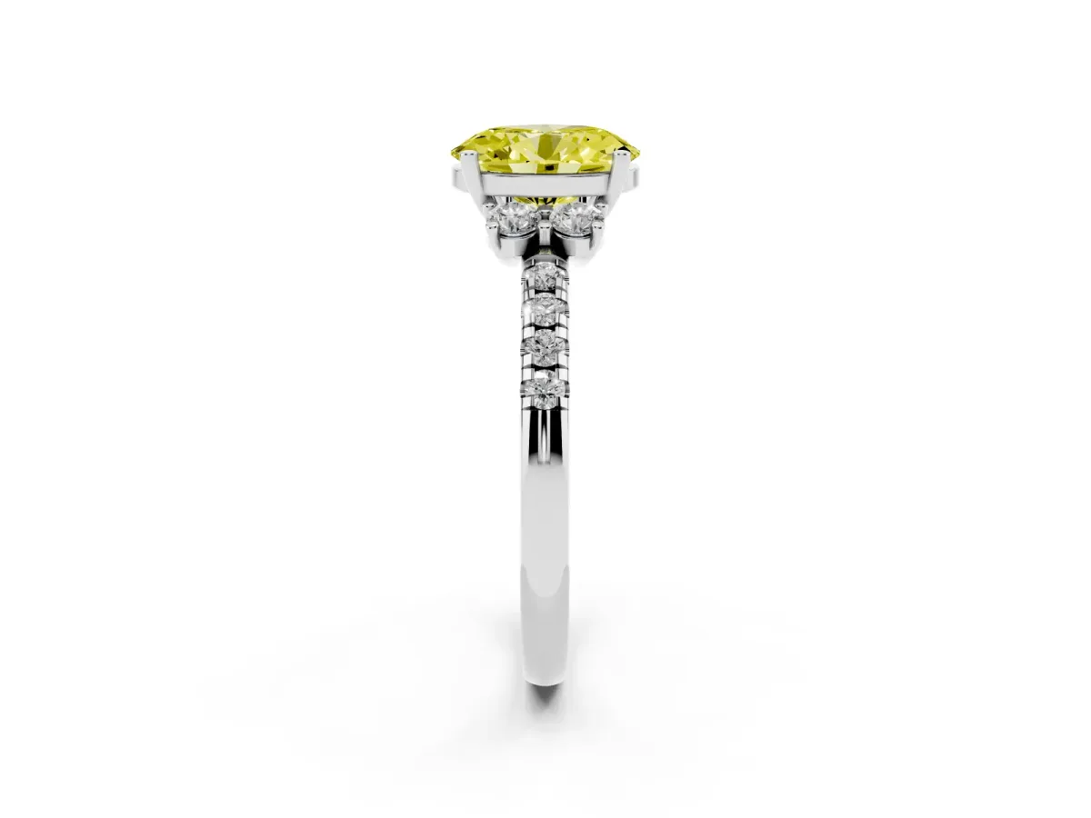 Fancy Yellow Oval Cut Diamond Three-Stone Pave Band with Four-Prong Setting Silver