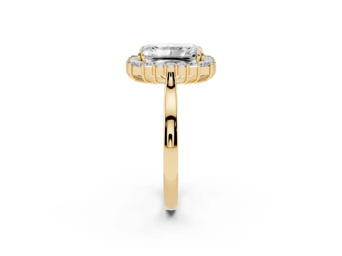 Radiant Diamond Baguette Halo Engagement Ring Yellow gold