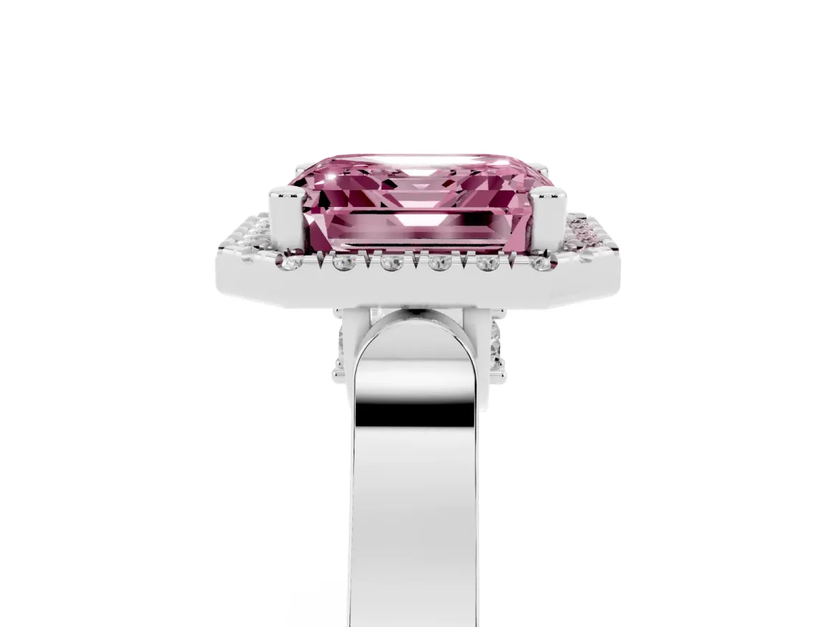 Fancy Pink Asscher Cut Halo Pave Split Shank Prong Setting Ring Silver