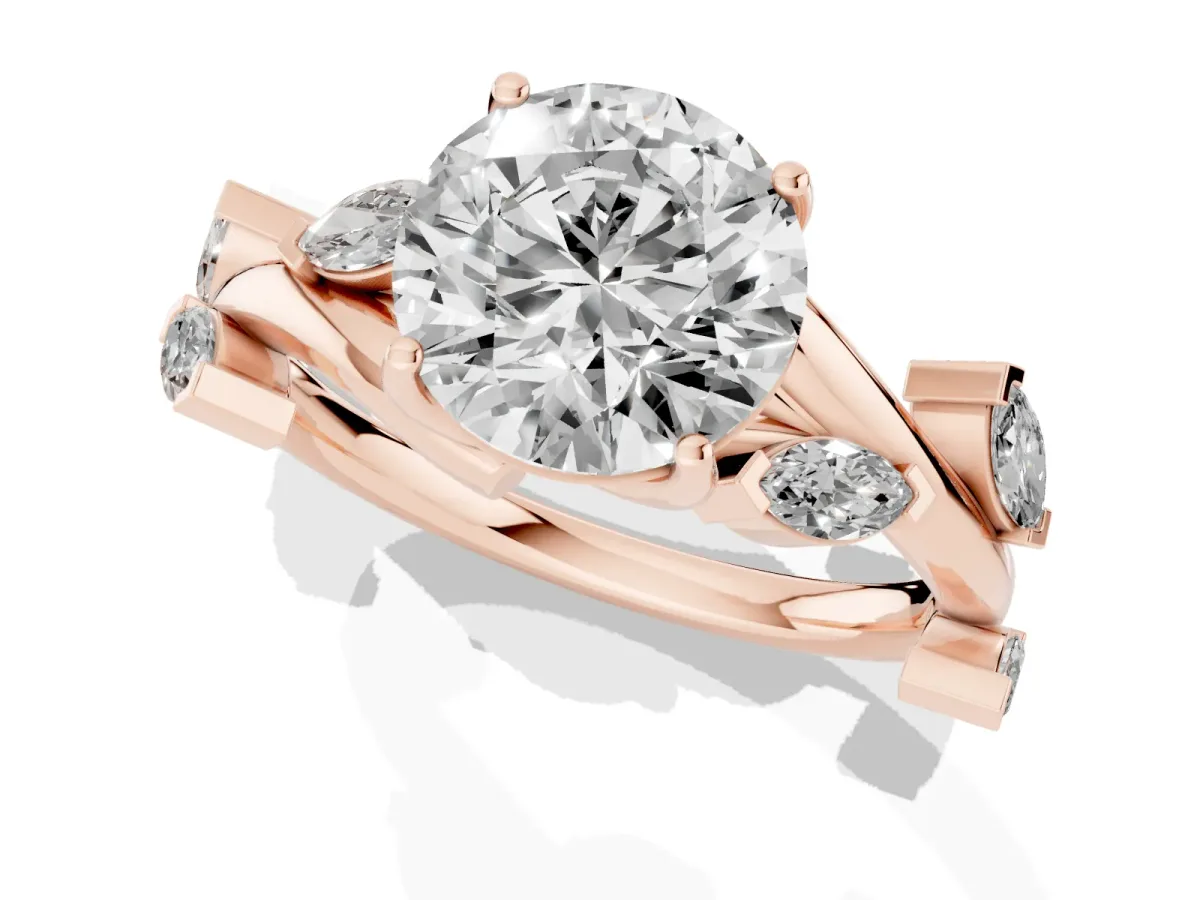 Round Cut Solitaire Twisted Band Marquise Accent Prong Setting Ring Rose gold