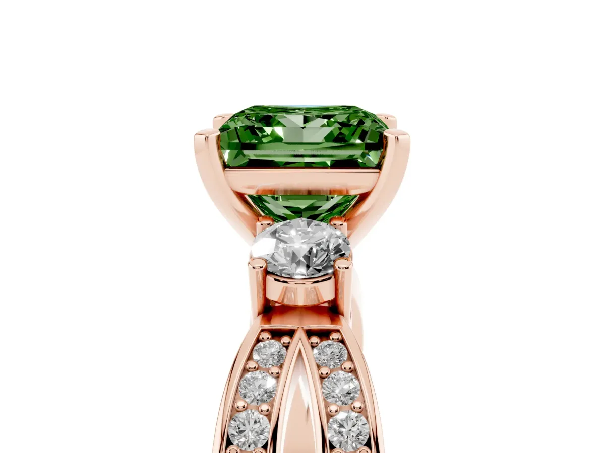 Fancy Green Three-Stone Princess Cut Cut Diamond Twist Band with Prong Setting Rose gold