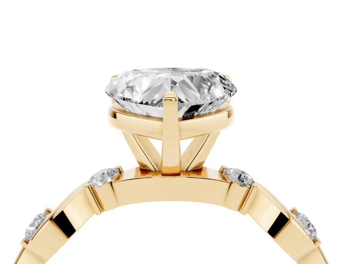 Heart Cut Diamond Solitaire Twisted Band with Round Accents and Prong Setting Yellow gold