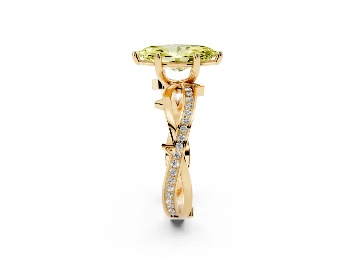 Fancy Yellow Marquise Cut Solitaire Twist Band with Pavé Accents and Four-Prong Setting Yellow gold