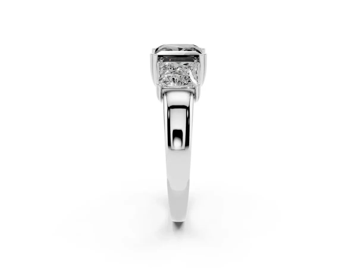 Fancy Black Three-Stone Princess Cut Cut Diamond Ring with Channel Set Band and Four-Prong Setting Platinum
