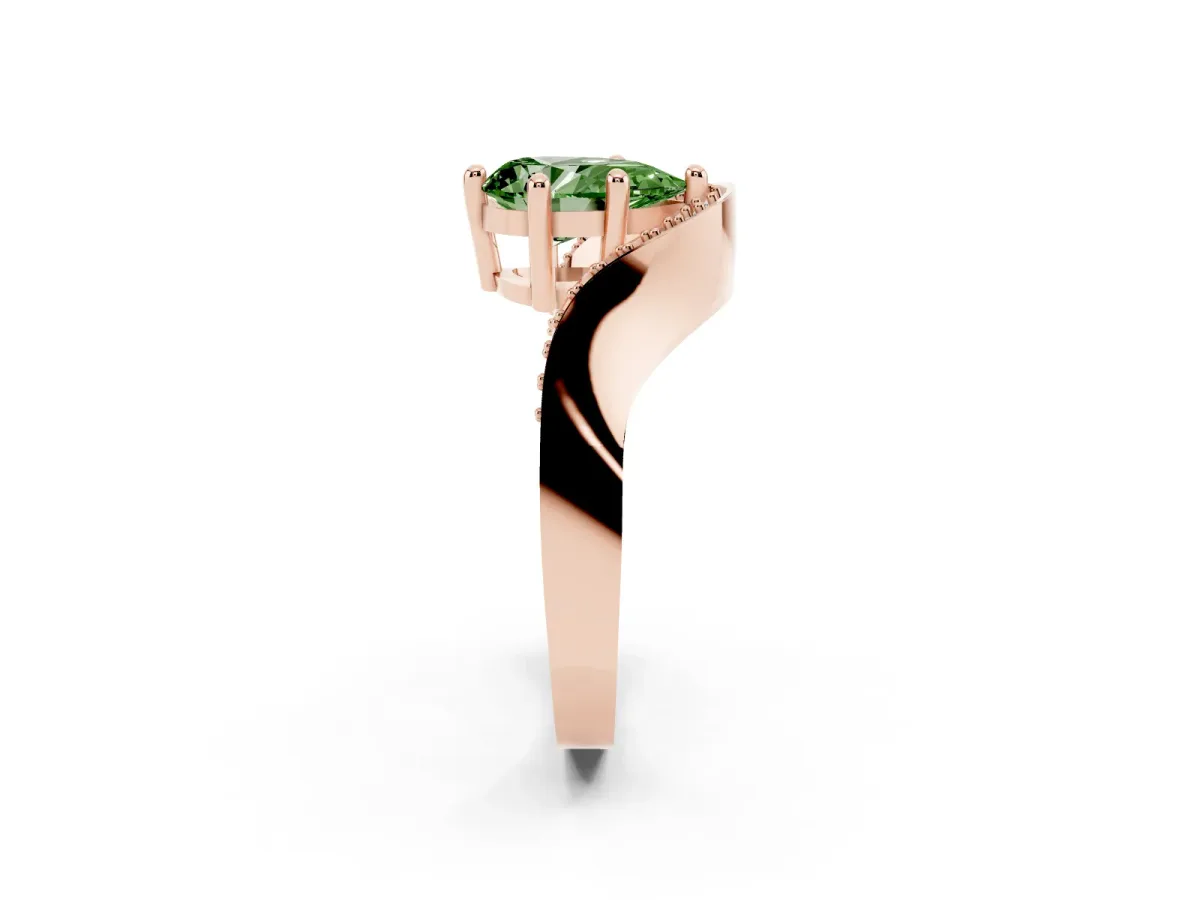 Fancy Green Pear Cut Solitaire Diamond Engagement Ring with Pave Band and Four-Prong Setting Rose gold