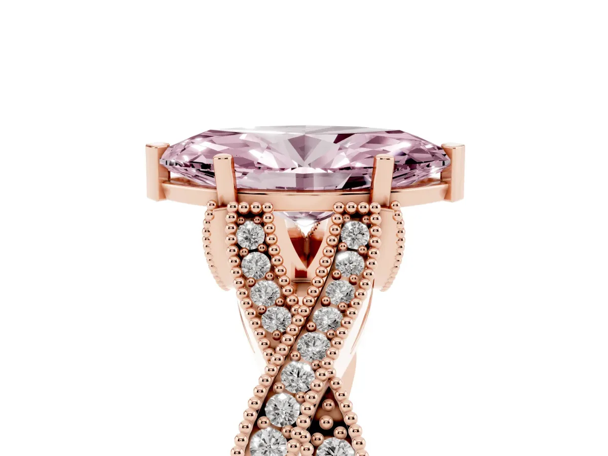 Fancy Pink Marquise Cut Cut Diamond Twisted Band with Milgrain Pave Setting and Four-Prong Setting Rose gold