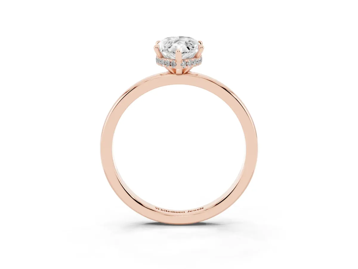 Marquise Cut Solitaire Engagement Ring with Cathedral Band and Four-Prong Setting Rose gold