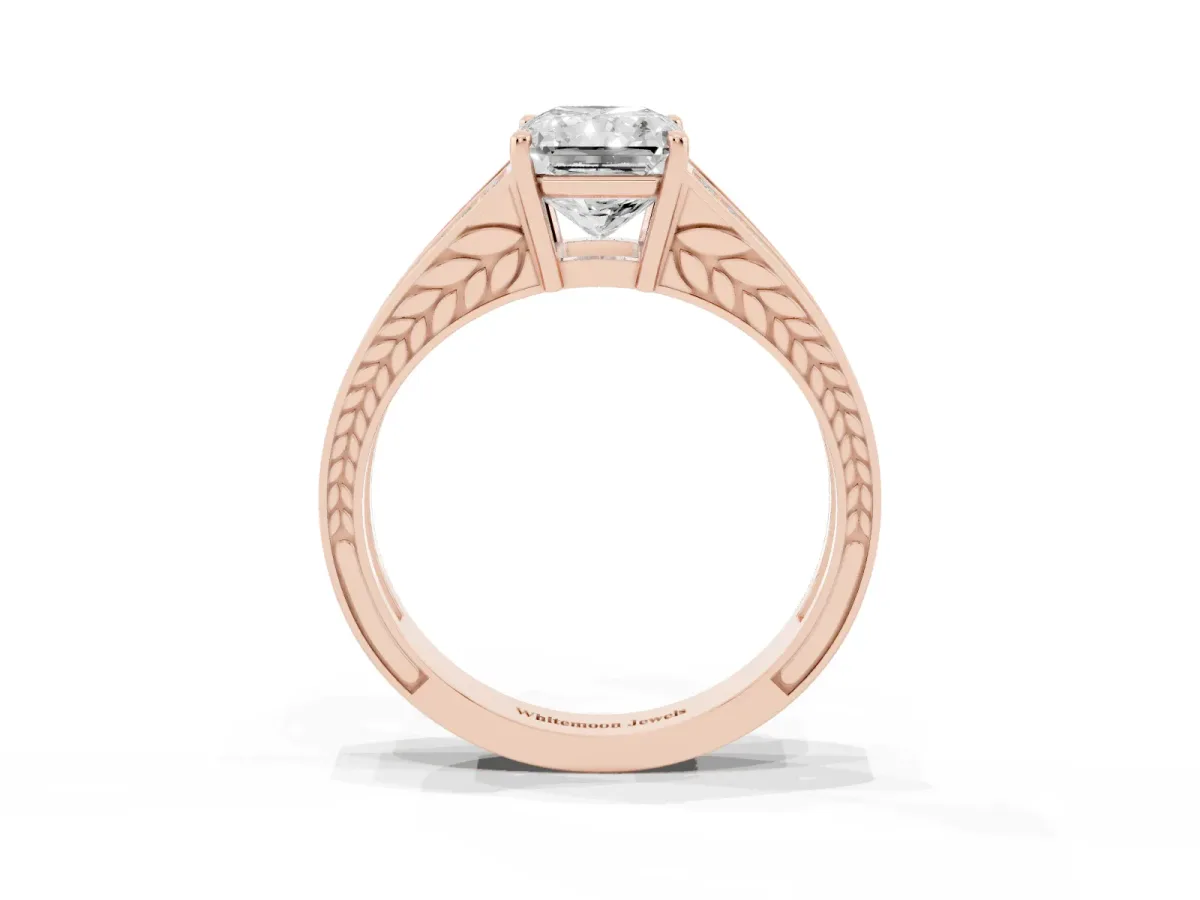 Radiant Cut Diamond Split Shank Ring with Pavé Band and Four-Prong Setting Rose gold