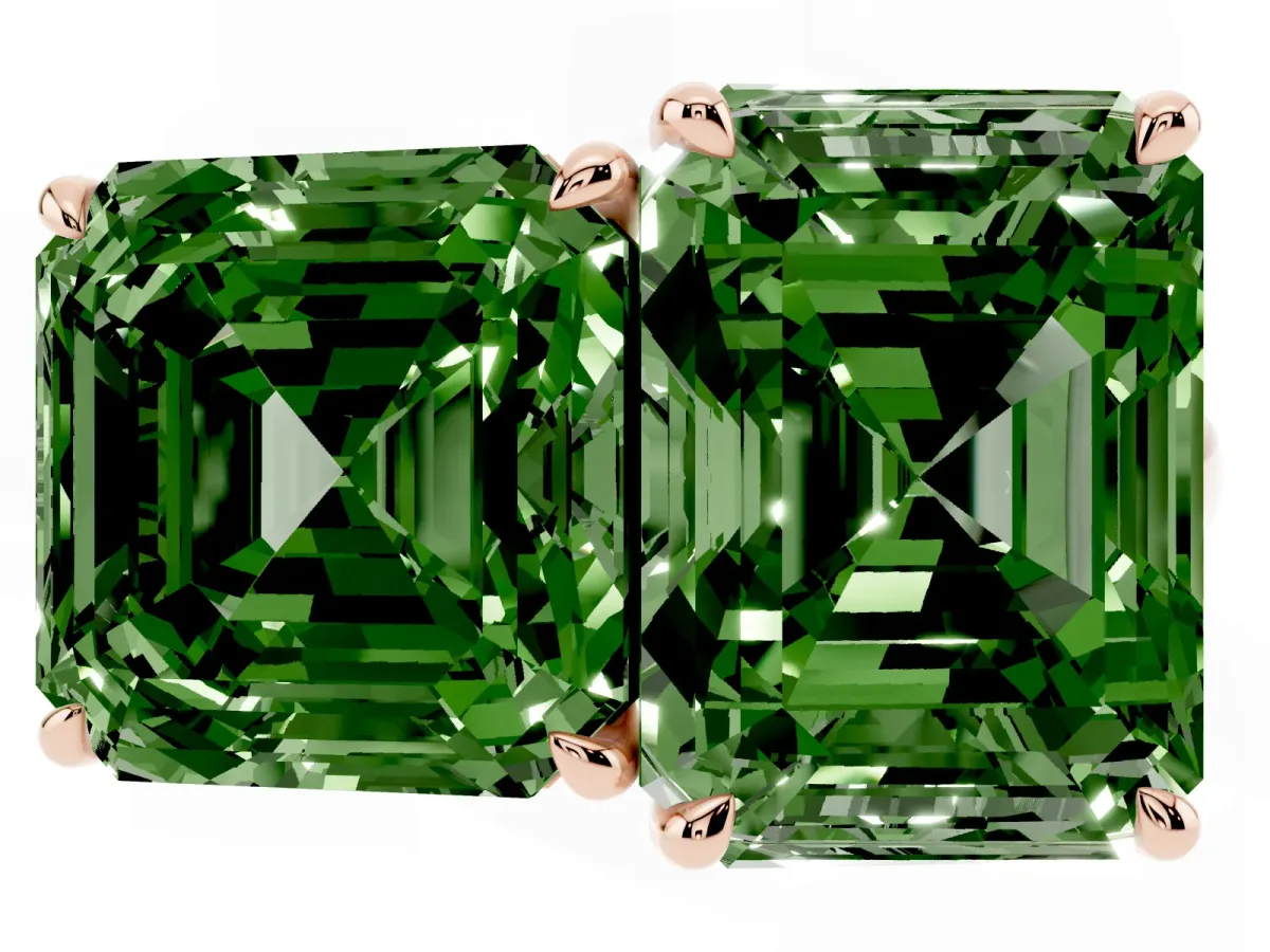 Fancy Green Asscher Cut and Emerald Cut Toi Moi Ring with Prong Setting Rose gold