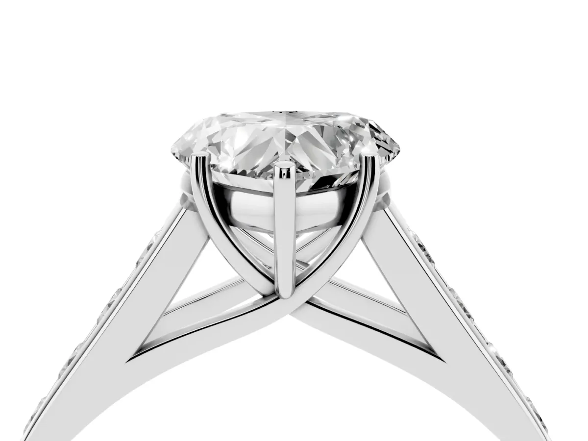 Heart Cut Brilliant Channel-Set Solitaire Ring with Four-Prong Setting Silver
