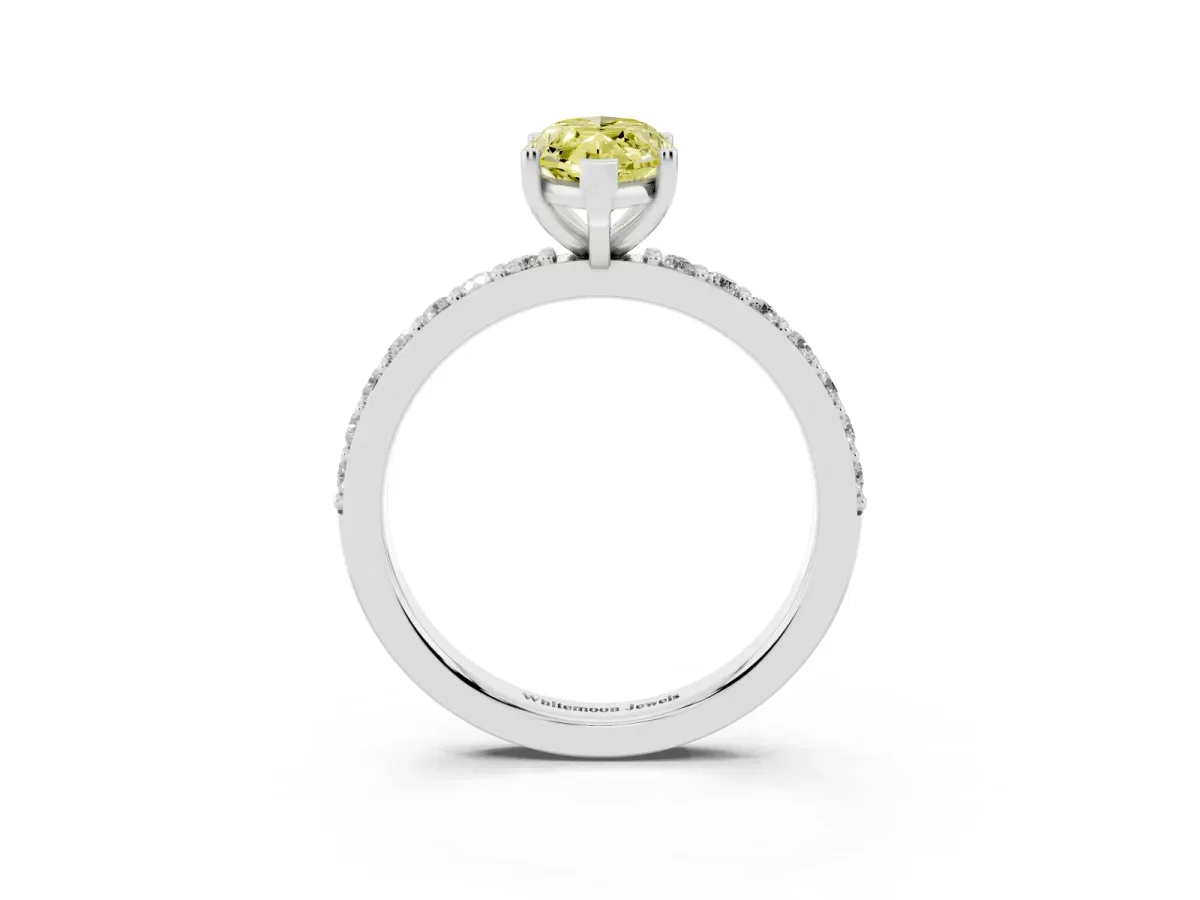 Fancy Yellow Marquise Cut Cut Diamond Solitaire with Pave Band and Four-Prong Setting Silver