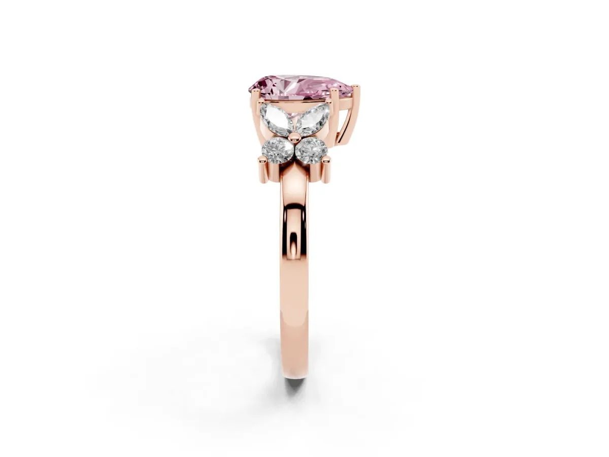 Fancy Pink Pear Cut Diamond Floral Cluster Ring with Solitaire Band and Prong Setting Rose gold