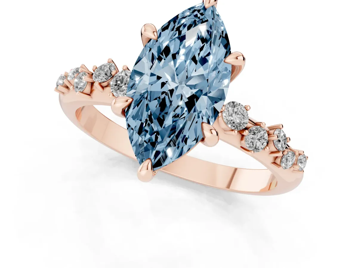 Fancy Blue Marquise Cut Cut Diamond Vine Band with Four-Prong Setting Rose gold