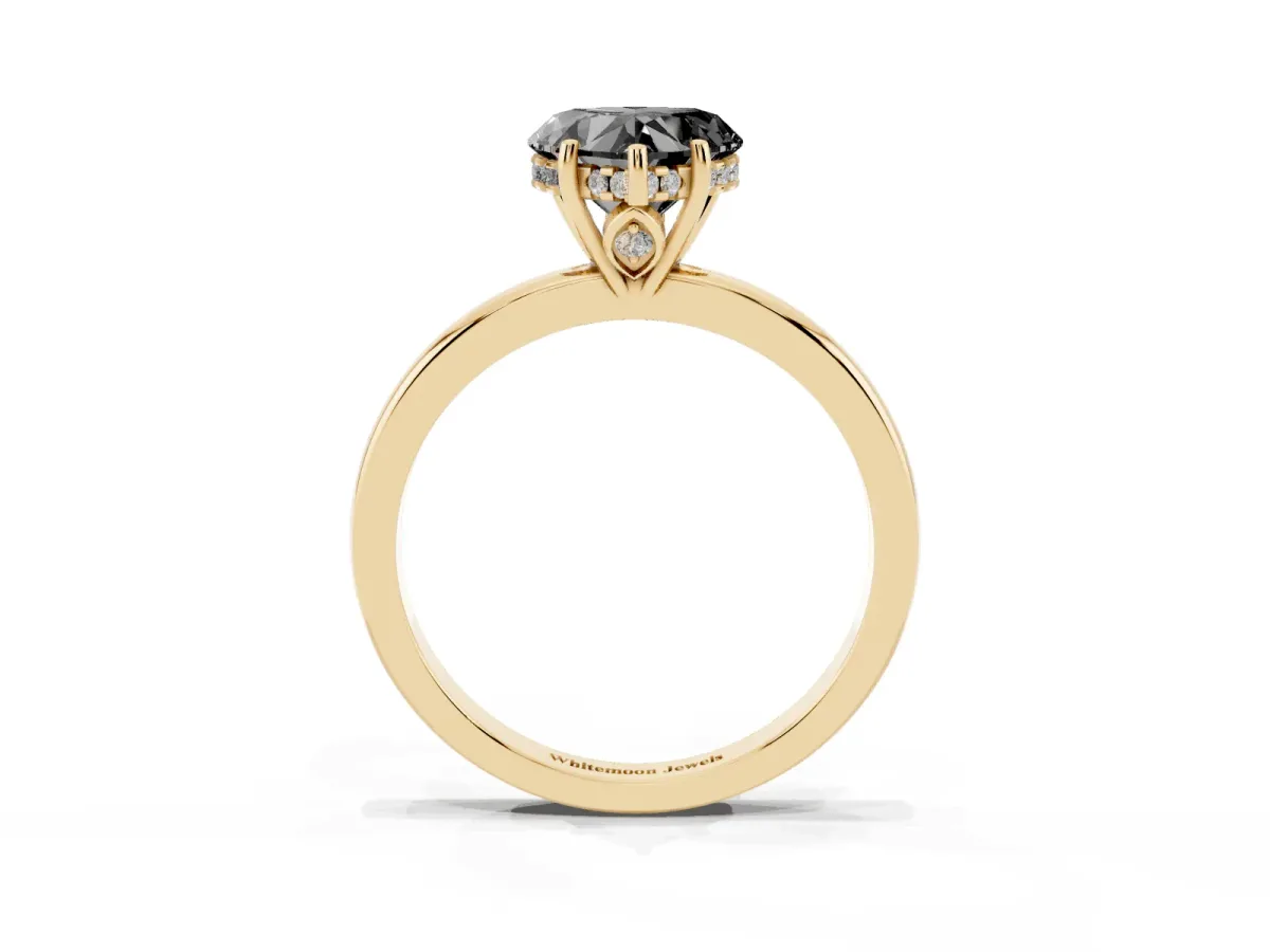 Fancy Black Heart Cut Solitaire Diamond Ring with Prong Setting and Plain Band Yellow gold