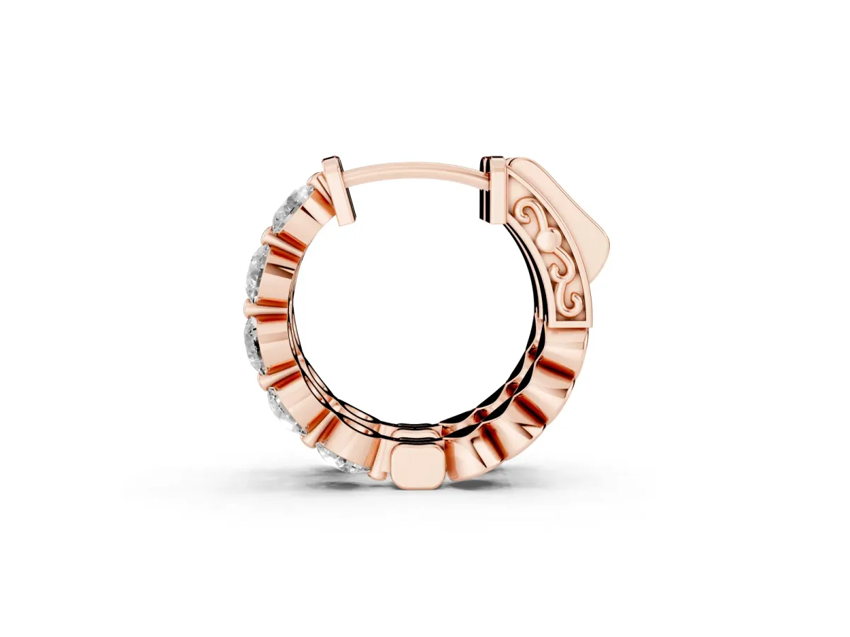 Round Brilliant Diamond Inside-Out Hoop Earrings with Shared Prong Setting Rose gold