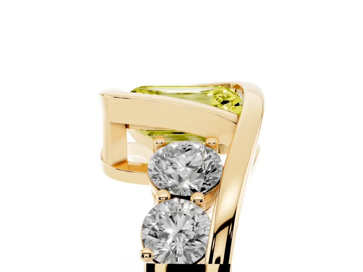 Fancy Yellow Bezel Set Emerald Cut Diamond Bypass Ring with Round Accents Yellow gold