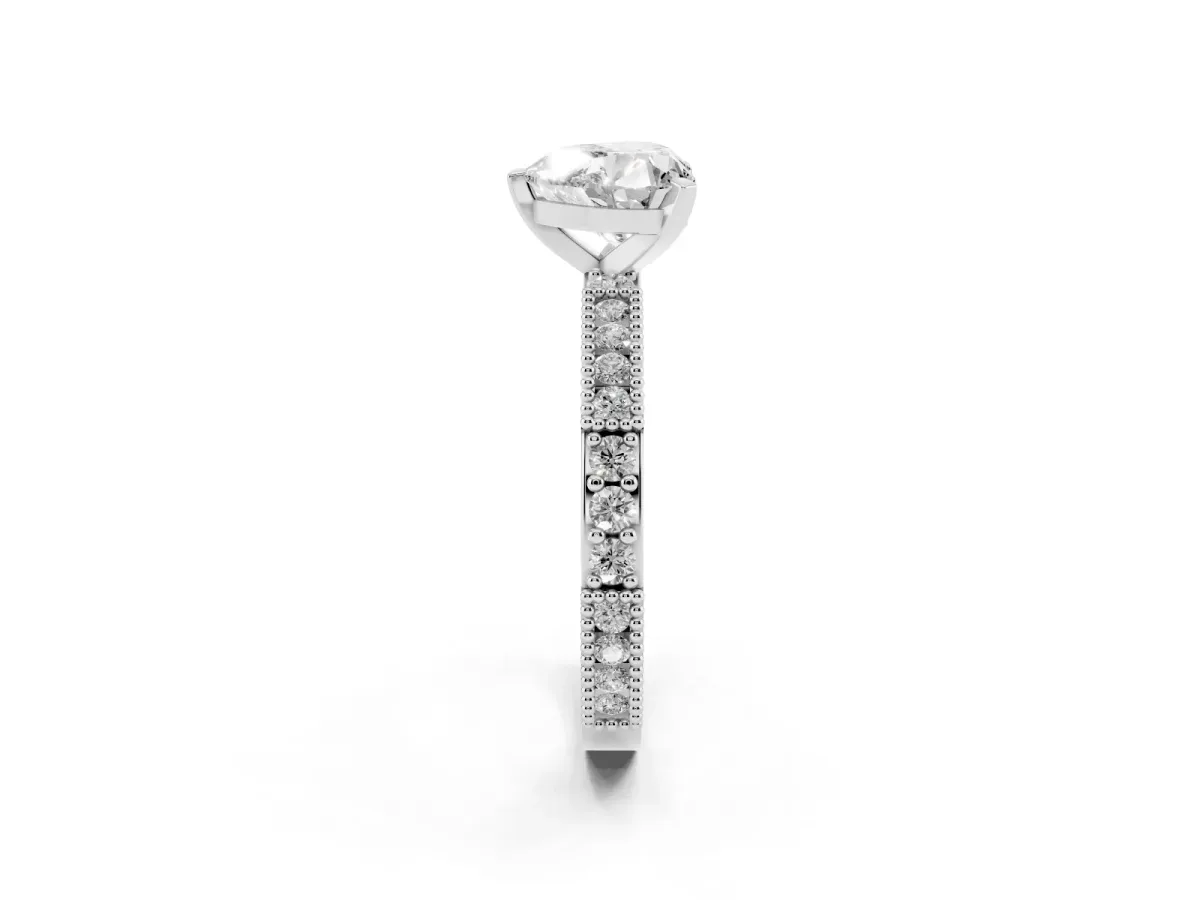Heart Cut Solitaire with Pavé Band and Four-Prong Setting Silver