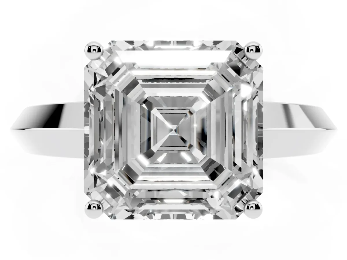 Asscher Cut Cut Solitaire Engagement Ring with Flat Band and Four-Prong Setting Silver