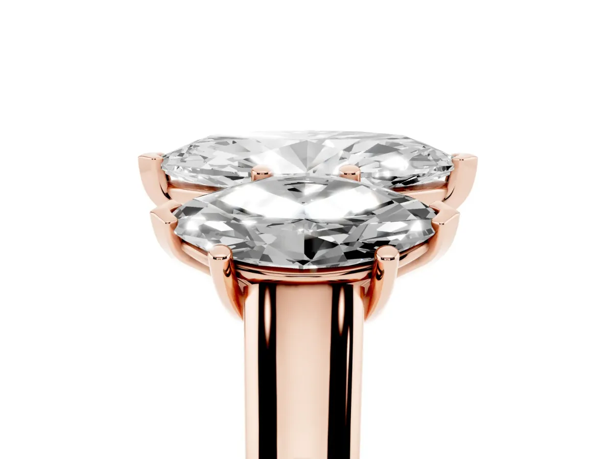 Marquise Cut Three-Stone Diamond Ring with Prong Setting on a Classic Band Rose gold